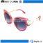 Fashionable cheap hot pink plastic cat eyes 3 uv400 round shape metal leg lady charm sunglasses factory