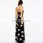Ladies Summer Sleeveless Classic Floral Print Deep V-neck Back Open Sexy Halt Fitted Long Sexy Split Maxi Dress