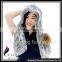 CX-C-242G Women Fashion Fur Hooded Scarf Winter Warm Rex Rabbit Fur Hat