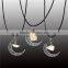 New Fashion Yellow Natural Citrine Druzy /Drusy Moon Pendant Necklace Black Cord Antique Silver Pattern Hollow 44.8cm long