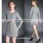 High quality ladies polyester dress, long sleeve big pocket dress,tweed dress fashion