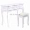 White Vanity Jewelry Makeup Dressing Table Set W Stool 4 Drawer Mirror Wood Desk