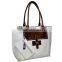 vibrantly mixed color leather lady hand bag tote bag handbag with detachable zipper pouch