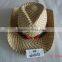 cheap bulk woven paper cowboy straw hats decorated with leaf pattern