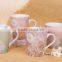 colorful flowers 2015 NEW ceramic mug, Pink crystalline glaze