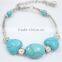 Turquoise Stone Heart Bracelet with Silver Flower For Women Jewelry 2016 Fashion style