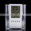 Plastic Transparent Multifunctional Pen Holder Calendar Timer Thermometer Clock