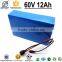2015 hot sale rechargeable 700w 60v 12ah electric bike battery rack With CC/CV 2.0A charger