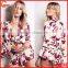 High Quality Sexy v Neck Long Sleeve Garden Print Lady Dress