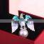 Womens Blue Yellow Oil Drop Eagle White Pearl Bead Elegant Fashion Breastpin Brooch Pin