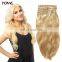 Wholesale fashion body wave hair extensions blonde 613 100% brazilian virgin hair extension clip in human hair