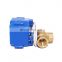 Normally closed 3 Way 1"inch T bore 9V to 35V Electric Actuator Brass ball Valve with Manual Function