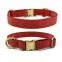 classical designed red leather dog collars with bronze quick release buckle