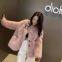 A short candy-colored faux fox fur coat for women in autumn and winter, a fashionable wide-cut round-neck warm and eco-friendly fur coat