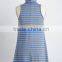 High neck sleeveless blue and grey stripe fashion womens top