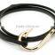 fashion black nautical horizon fish hook bracelet, handmade black leather bracelet