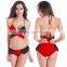 Women Bandeau Bandage Contrast-color Bikini Push-up Gather Swimsuit Bathing Suit