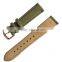 Army Green Canvas Stitched Genuine Leather 15mm Watch Band