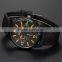 Orange Dial Round Face Black Quartz Casual Men Dress Wristwatch