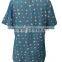 Star Pattern Short Sleeve Round Neck with Pockt Denim Tunic Blouse top