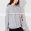 MGOO Custom Design Lightweight Drop Shoulder Heather Grey Embroidered Rose Applique Dolman Sleeve Hoodie