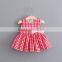 Smocked Children Clothing Wholesale Mini Short Gingham Dress With Bowknot