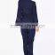 Autumn New Elegant Women Long Bell Sleeve Navy Cotton V Neck Jumpsuits