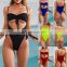2019 Sexy Bandage Hollow Bikini Set Women Bow Thong Wrapping Padded Swimwear Backless One Piece Solid Swimsuit Biquini