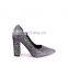 Fashion high quality cheap price ladies high heel heavy glitter pumps sandals silver shoe block heels dress shoes