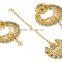 Indian Gorgeous Antique Gold Plated Drop Earrings With Tikka Set For Girls & Women