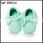 Genuine Leather Soft Bottom Tassels Baby Teal Bow Moccasins