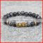 KJL-0109 New Design Mens Summer Bracelets Wholesale 8mm Black Flash Stone Beads Gold and Silver skull Bracelets Jewelry