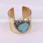 Fashion Metal Brass Gold Plated Bangles, Natural Turquoise Gem stone Bangles, with Pave Crystal Druzy Bangles