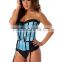 Manufacturer Sexy Blue Satin Outwear Strapless Lingerie With Legging Body Shaper Corset