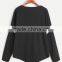 Black Varsity Striped Long Sleeve T-shirt Ladies Oversized T Shirt Plain Scoop Neck Curved Hem T-Shirt