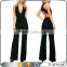 ladies V neck fashionable sexy black long rompers jumpsuits for women