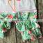 new girls outfit flamingo set white coral mint kids boutique short sets ruffles cotton girls clothing matching with accessories