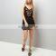 Spaghetti Strap Black Floral Embroidered Jumpsuit Shorts