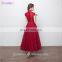 Tea Length Bridesmaid Dresses 2017 Robe Longue Femme Soiree High Neck Burgundy Lace Short Sleeves Brides Maid Dress