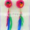 Feather and Pom Pom Tassel Earrings for Women-Funky Tassel and Pom Pom Beaded Earrings-Feathers Pom Pom Earrings