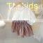 Summer new children's clothing girls suit fashion Korean lace hollow top and floral short skirt two-piece suit