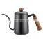 Amazon Hot Sale 600ml Stainless Steel Gooseneck Coffee Drip Kettle With Wood Handle, Black