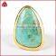 Fashion gold plated natural turquoise bezel cuff ring