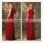 Latest dress designs for bridesmaid Halter top Real sample Red chiffon bridesmaid dress pattens 2015 ( BDAL-5012)