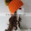 2016 Genuine 100% Knitting Acrylic Cap With Top Multicolour Fur Pompom Winter Vogue Raccoon Fur Ball Beanie Hat
