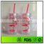 Transparent and Red double wall acrylic 20 oz mason jar with handle and straw