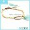 Natural Mother of Pearl Mix Bead Bracelet with Leaf Charm on Beige Leather