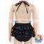 Black Three Layers Ruffle Lace Baby Romper With Rose Girls Halter Cotton Toddlers Clothes