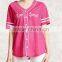 Pink short sleeve embroidered mesh baseball women shirt