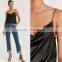 Loose fit soft silk cowl neck spaghetti straps open square back halter top cami
